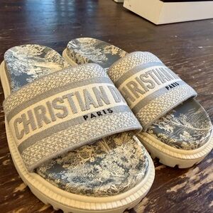 Christian Dior Dway Slides - Chunky Sole Toile de Jouy Grey
